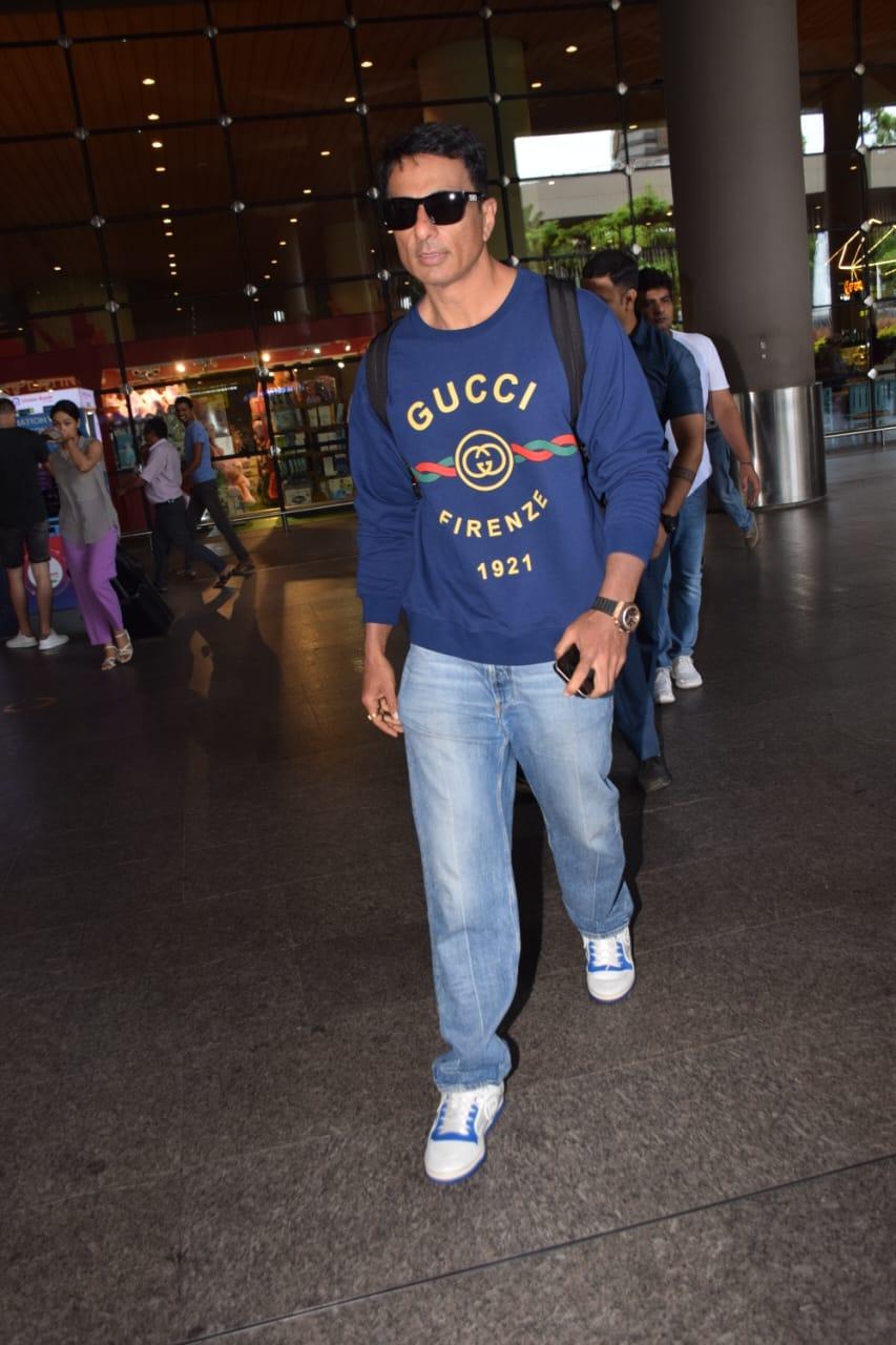 The charismatic Sonu Sood was also spotted at the airport, exuding his signature charm and style. Dressed in a casual yet fashionable attire, Sonu looked effortlessly cool in a well-fitted sweatshirt paired with jeans and stylish sneakers. 